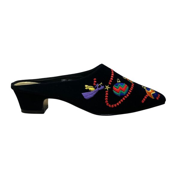 Westbound Womens Black Velvet Embroidered Holiday Ornament Mule Shoes Size 8N - Picture 2 of 9